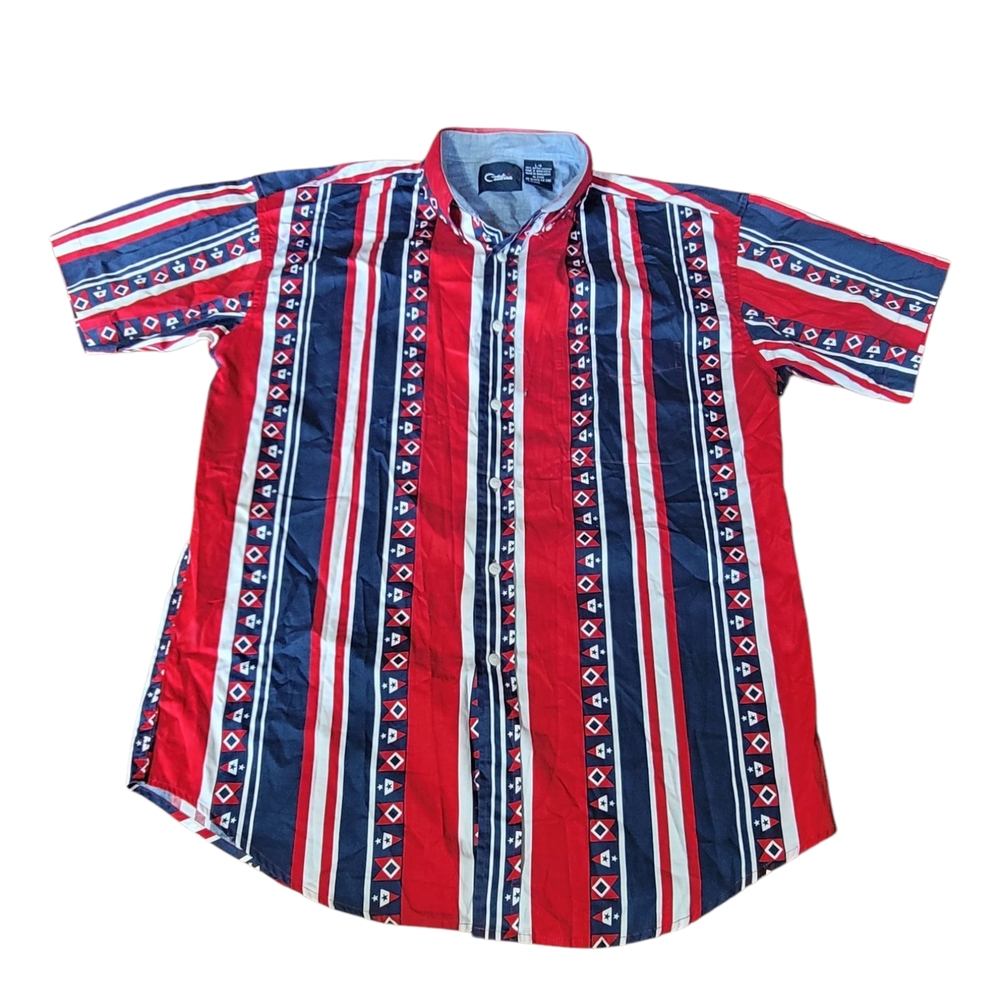 Vintage Catalina Button Down‎ Shirt Mens Size Large Multicolor Short Sleeve B12